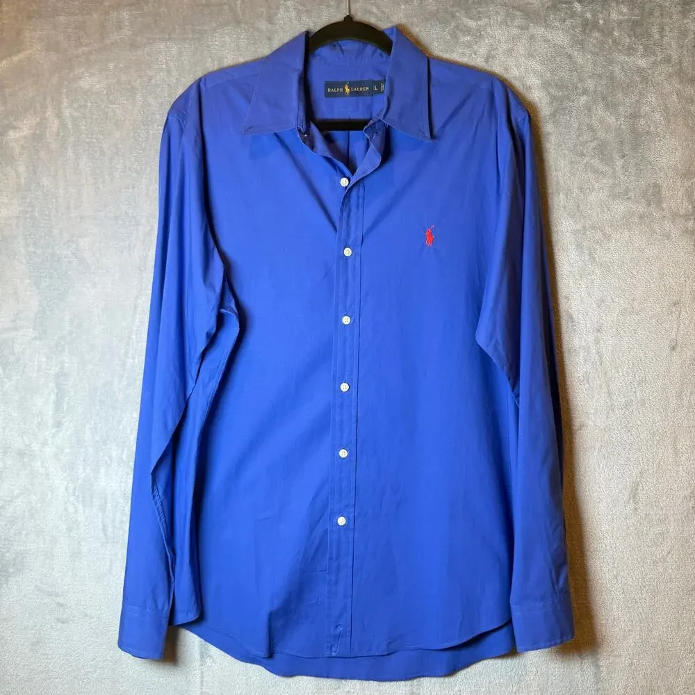 Ralph Lauren Shirt Lot Mens Large Blue Pony & Check Button Down 2 Piece